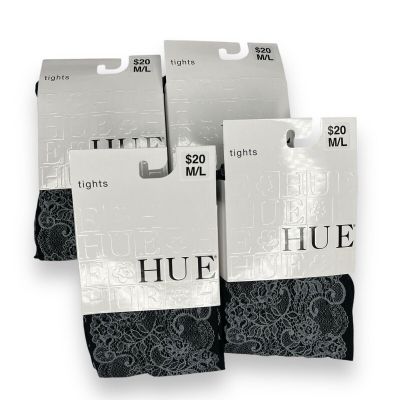 Hue Women’s Size M/ L Printed Lace Tights Black 4 Pairs